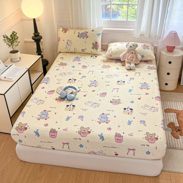 91家纺网 家纺一手货源 找家纺 Sweet dreams甜梦 2025新款全棉纯棉小清新印花床笠单品单床笠床笠单件 动物派对