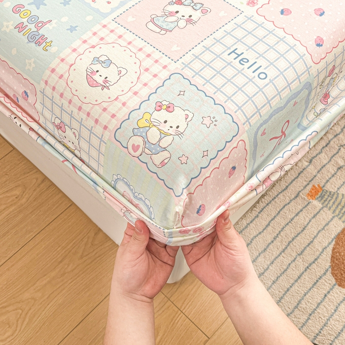 91家纺网 家纺一手货源 找家纺 Sweet dreams甜梦 2025新款全棉纯棉小清新印花床笠单品单床笠床笠单件 格子猫猫