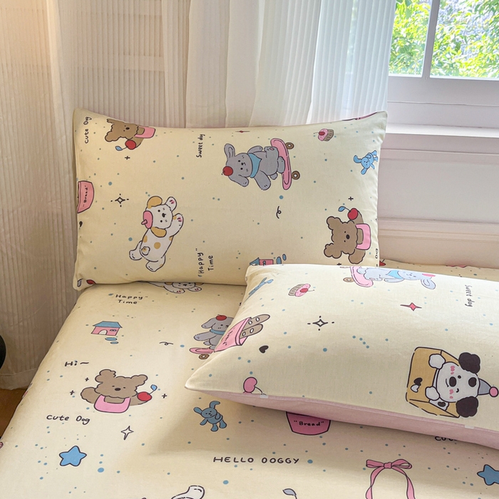 91家纺网 家纺一手货源 找家纺 Sweet dreams甜梦 2025新款全棉纯棉小清新印花床笠单品单床笠床笠单件 动物派对