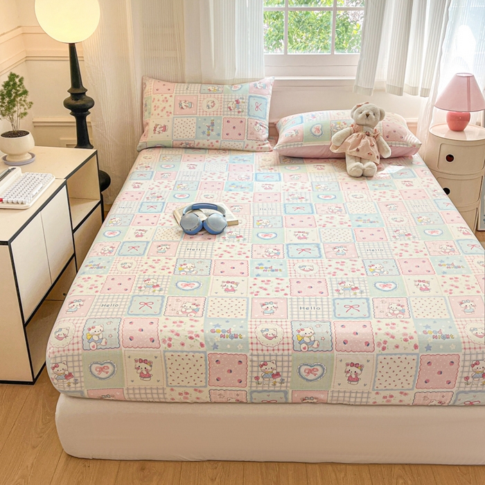 91家纺网 家纺一手货源 找家纺 Sweet dreams甜梦 2025新款全棉纯棉小清新印花床笠单品单床笠床笠单件 格子猫猫