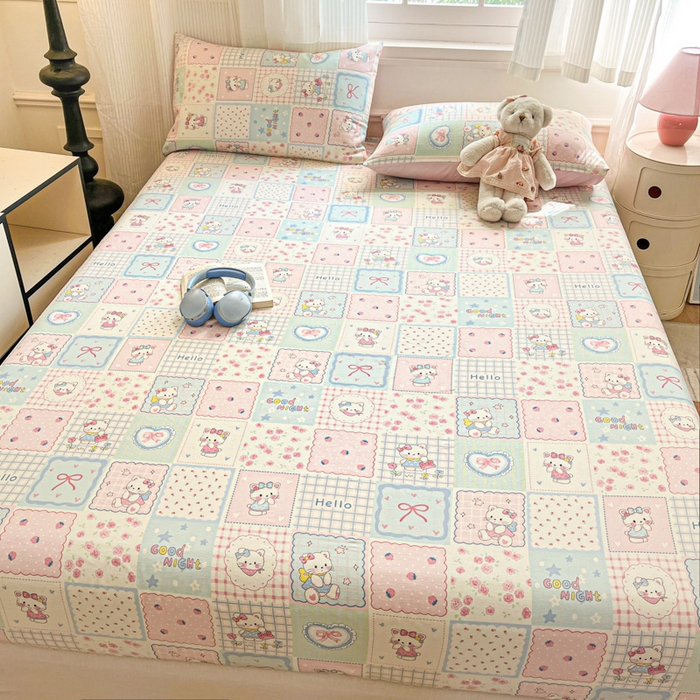 91家纺网 家纺一手货源 找家纺 Sweet dreams甜梦 2025新款全棉纯棉小清新印花床笠单品单床笠床笠单件 格子猫猫