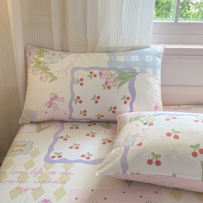 91家纺网 家纺一手货源 找家纺 Sweet dreams甜梦 2025新款全棉纯棉小清新印花床笠单品单床笠床笠单件 郁金香小狗