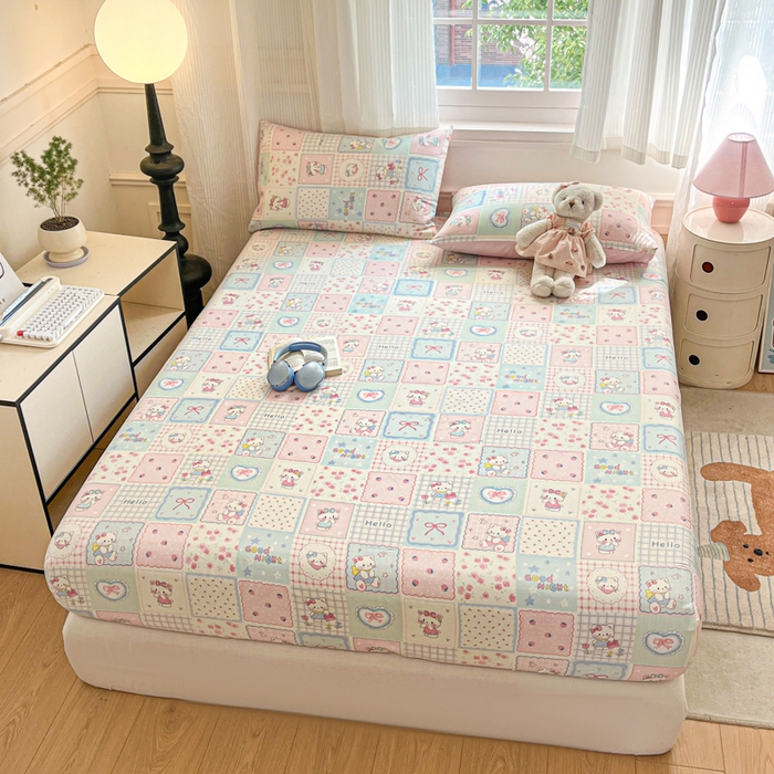 91家纺网 家纺一手货源 找家纺 Sweet dreams甜梦 2025新款全棉纯棉小清新印花床笠单品单床笠床笠单件 格子猫猫