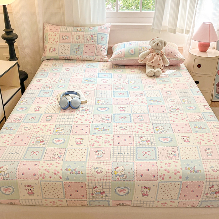 91家纺网 家纺一手货源 找家纺 Sweet dreams甜梦 2025新款全棉纯棉小清新印花床笠单品单床笠床笠单件 格子猫猫