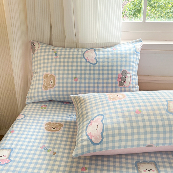 91家纺网 家纺一手货源 找家纺 Sweet dreams甜梦 2025新款全棉纯棉小清新印花床笠单品单床笠床笠单件 格子狗狗