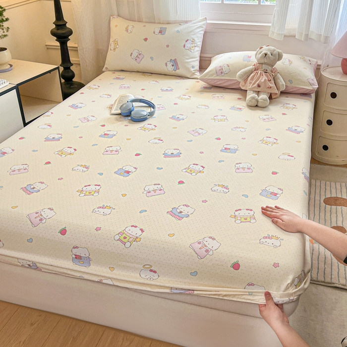 Sweet dreams甜梦 2025新款全棉纯棉小清新印花床笠单品单床笠床笠单件 草莓小猫