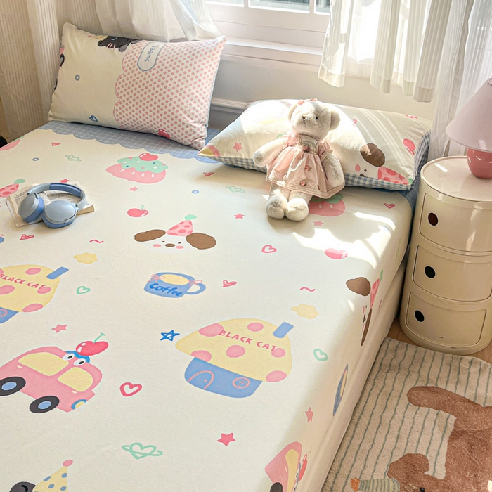 91家纺网 家纺一手货源 找家纺 Sweet dreams甜梦 2025新款全棉纯棉小清新印花床笠单品单床笠床笠单件 蛋糕猫猫