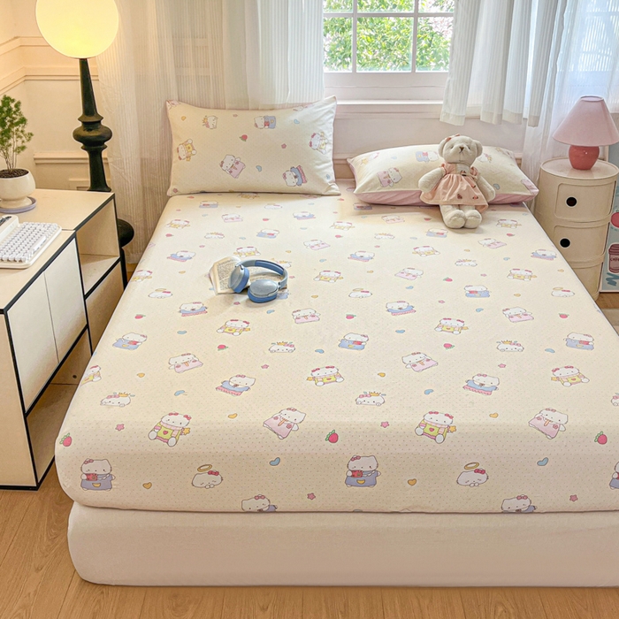 91家纺网 家纺一手货源 找家纺 Sweet dreams甜梦 2025新款全棉纯棉小清新印花床笠单品单床笠床笠单件 草莓小猫