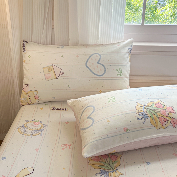 91家纺网 家纺一手货源 找家纺 Sweet dreams甜梦 2025新款全棉纯棉小清新印花床笠单品单床笠床笠单件 花花小猫