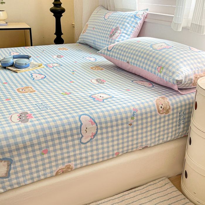 91家纺网 家纺一手货源 找家纺 Sweet dreams甜梦 2025新款全棉纯棉小清新印花床笠单品单床笠床笠单件 格子狗狗