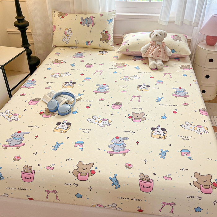 91家纺网 家纺一手货源 找家纺 Sweet dreams甜梦 2025新款全棉纯棉小清新印花床笠单品单床笠床笠单件 动物派对