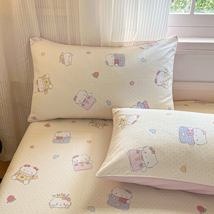 91家纺网 家纺一手货源 找家纺 Sweet dreams甜梦 2025新款全棉纯棉小清新印花床笠单品单床笠床笠单件 草莓小猫