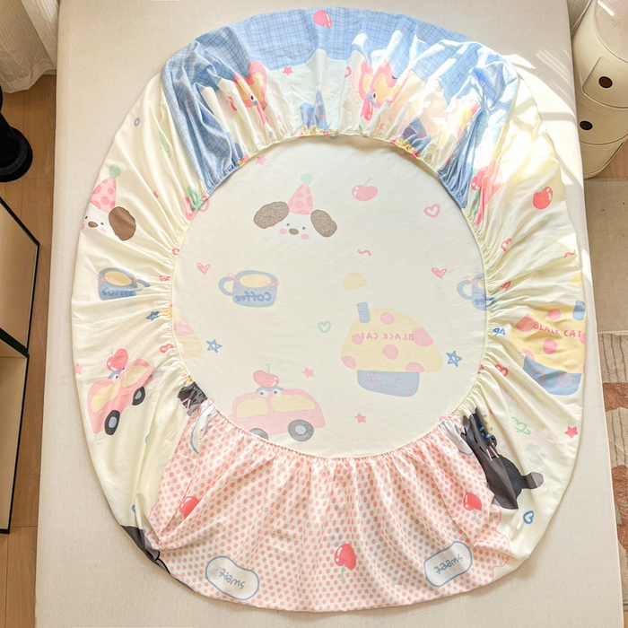 91家纺网 家纺一手货源 找家纺 Sweet dreams甜梦 2025新款全棉纯棉小清新印花床笠单品单床笠床笠单件 蛋糕猫猫