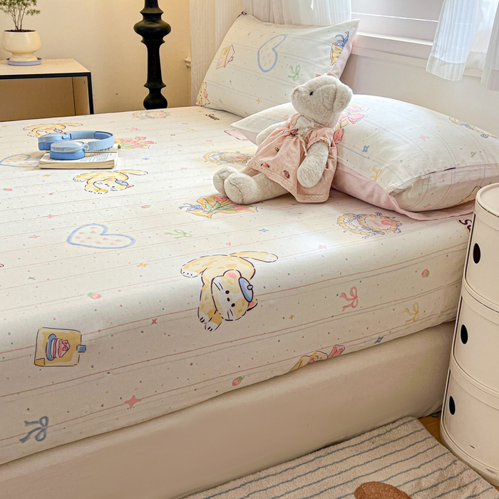 91家纺网 家纺一手货源 找家纺 Sweet dreams甜梦 2025新款全棉纯棉小清新印花床笠单品单床笠床笠单件 花花小猫