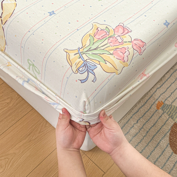 91家纺网 家纺一手货源 找家纺 Sweet dreams甜梦 2025新款全棉纯棉小清新印花床笠单品单床笠床笠单件 花花小猫