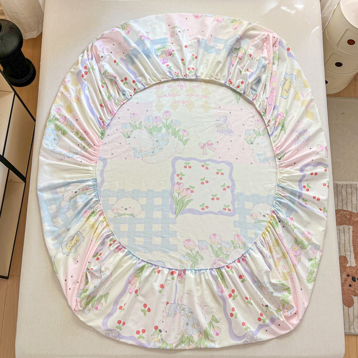 91家纺网 家纺一手货源 找家纺 Sweet dreams甜梦 2025新款全棉纯棉小清新印花床笠单品单床笠床笠单件 郁金香小狗