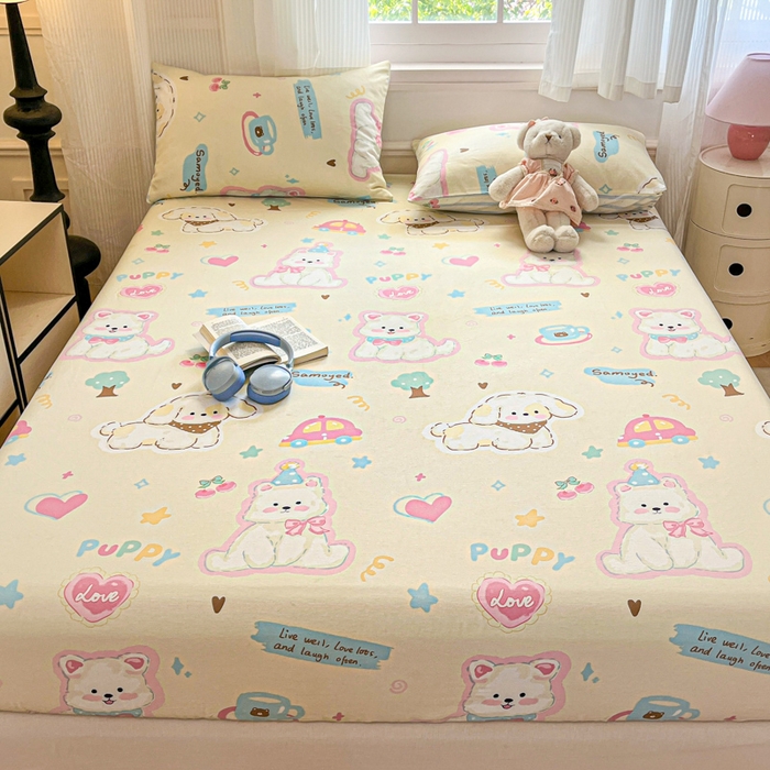 91家纺网 家纺一手货源 找家纺 Sweet dreams甜梦 2025新款全棉纯棉小清新印花床笠单品单床笠床笠单件 萌趣乐园