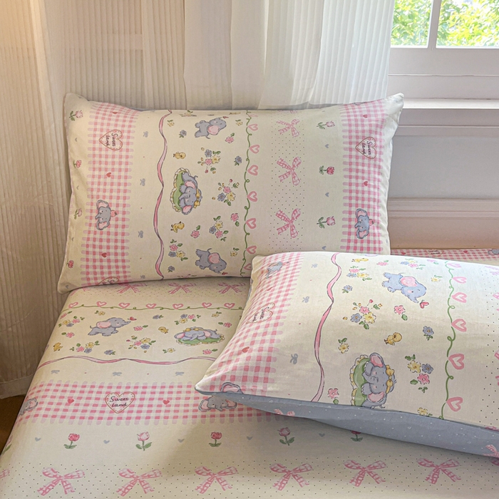 91家纺网 家纺一手货源 找家纺 Sweet dreams甜梦 2025新款全棉纯棉小清新印花床笠单品单床笠床笠单件 花花小象