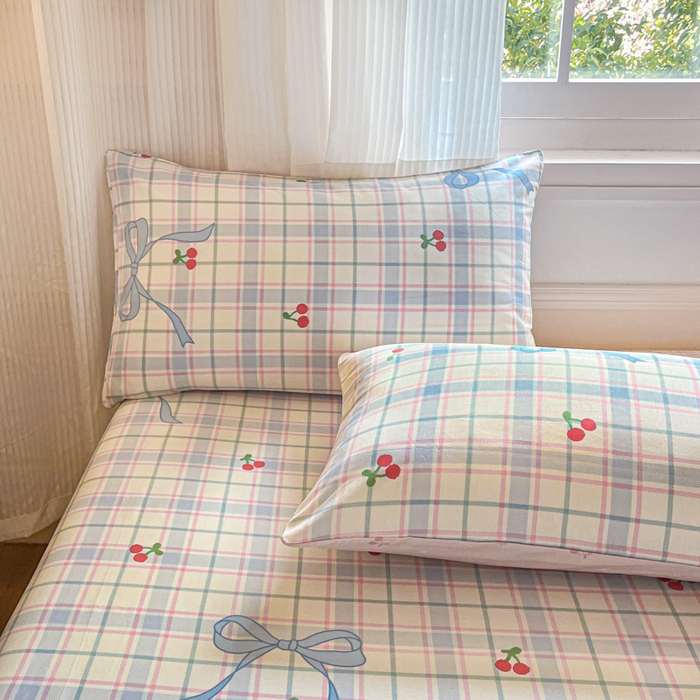 91家纺网 家纺一手货源 找家纺 Sweet dreams甜梦 2025新款全棉纯棉小清新印花床笠单品单床笠床笠单件 蝴蝶结樱桃