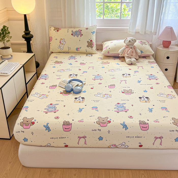 91家纺网 家纺一手货源 找家纺 Sweet dreams甜梦 2025新款全棉纯棉小清新印花床笠单品单床笠床笠单件 动物派对