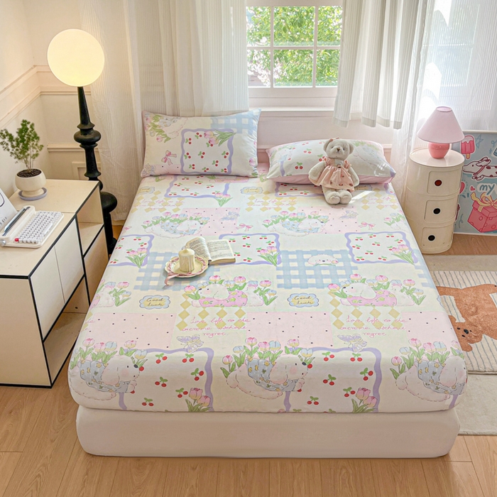 91家纺网 家纺一手货源 找家纺 Sweet dreams甜梦 2025新款全棉纯棉小清新印花床笠单品单床笠床笠单件 郁金香小狗