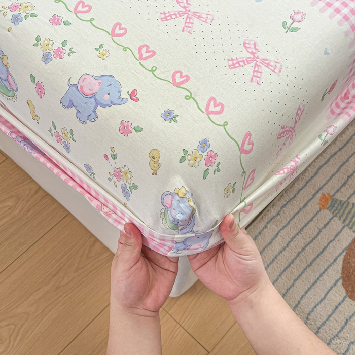 91家纺网 家纺一手货源 找家纺 Sweet dreams甜梦 2025新款全棉纯棉小清新印花床笠单品单床笠床笠单件 花花小象