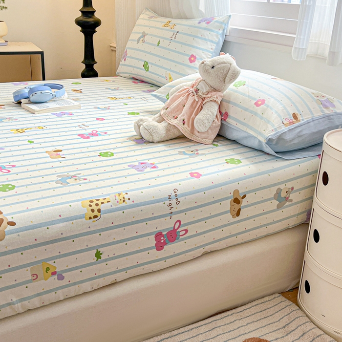 91家纺网 家纺一手货源 找家纺 Sweet dreams甜梦 2025新款全棉纯棉小清新印花床笠单品单床笠床笠单件 奇趣动物园