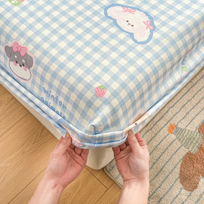 91家纺网 家纺一手货源 找家纺 Sweet dreams甜梦 2025新款全棉纯棉小清新印花床笠单品单床笠床笠单件 格子狗狗