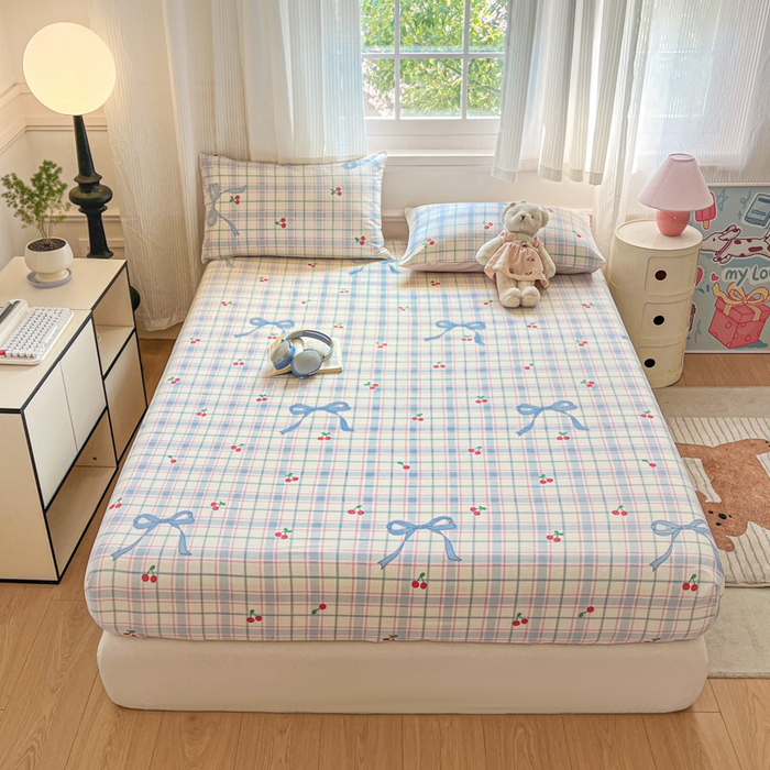 91家纺网 家纺一手货源 找家纺 Sweet dreams甜梦 2025新款全棉纯棉小清新印花床笠单品单床笠床笠单件 蝴蝶结樱桃