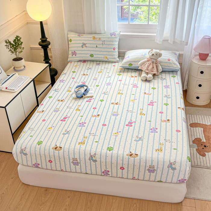 91家纺网 家纺一手货源 找家纺 Sweet dreams甜梦 2025新款全棉纯棉小清新印花床笠单品单床笠床笠单件 奇趣动物园