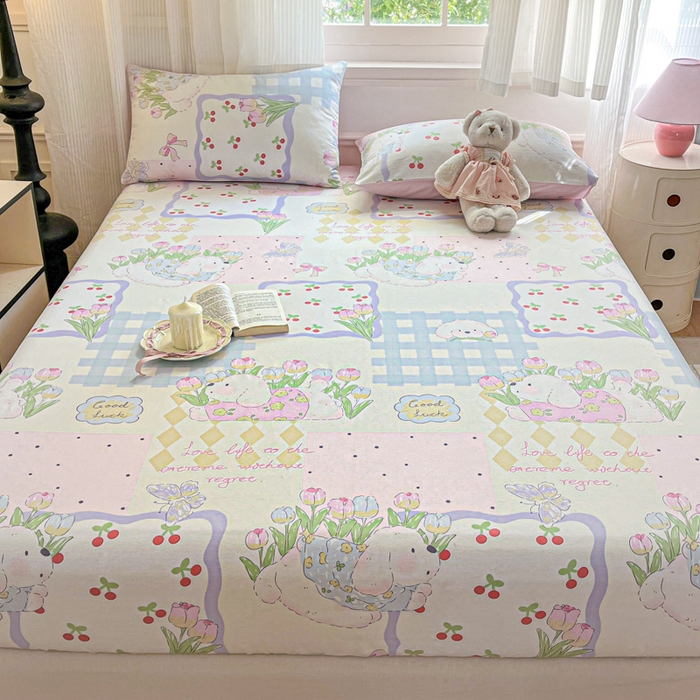 91家纺网 家纺一手货源 找家纺 Sweet dreams甜梦 2025新款全棉纯棉小清新印花床笠单品单床笠床笠单件 郁金香小狗