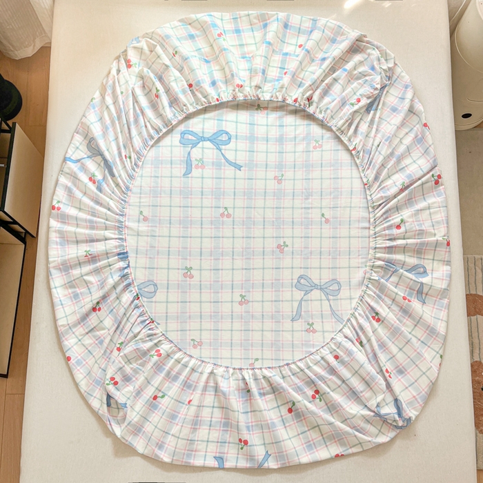 91家纺网 家纺一手货源 找家纺 Sweet dreams甜梦 2025新款全棉纯棉小清新印花床笠单品单床笠床笠单件 蝴蝶结樱桃