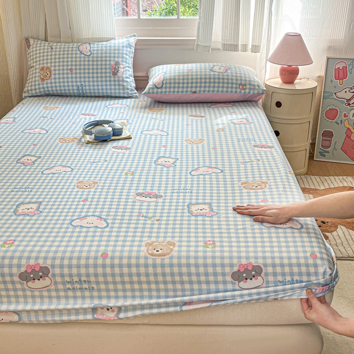 91家纺网 家纺一手货源 找家纺 Sweet dreams甜梦 2025新款全棉纯棉小清新印花床笠单品单床笠床笠单件 格子狗狗