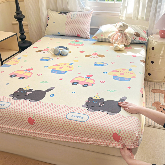 Sweet dreams甜梦 2025新款全棉纯棉小清新印花床笠单品单床笠床笠单件 蛋糕猫猫