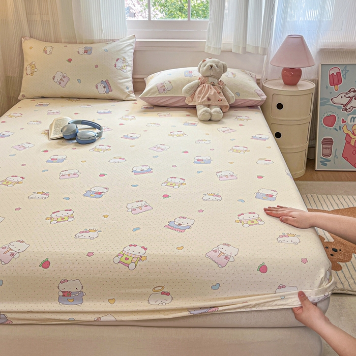 91家纺网 家纺一手货源 找家纺 Sweet dreams甜梦 2025新款全棉纯棉小清新印花床笠单品单床笠床笠单件 草莓小猫