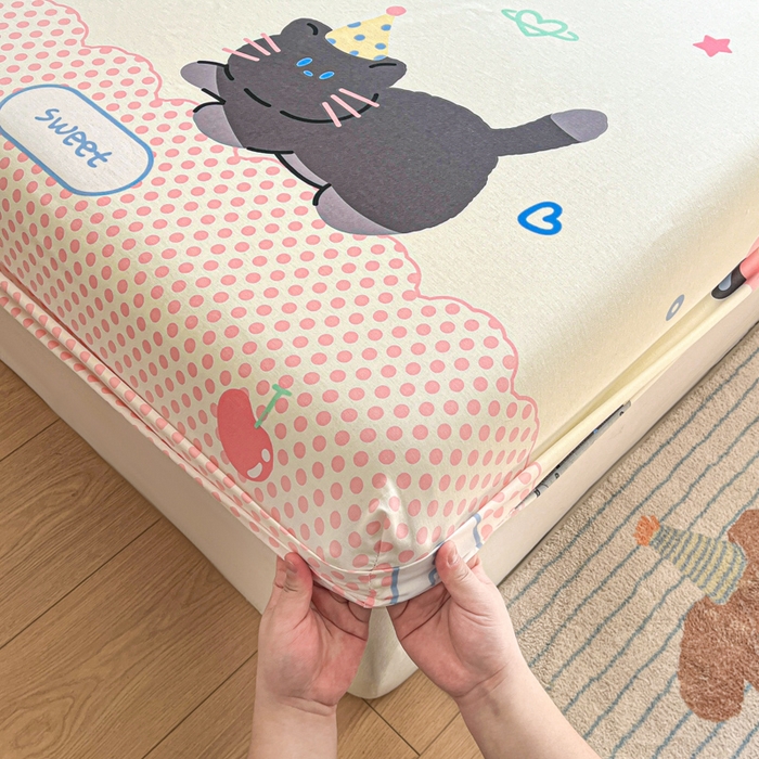 91家纺网 家纺一手货源 找家纺 Sweet dreams甜梦 2025新款全棉纯棉小清新印花床笠单品单床笠床笠单件 蛋糕猫猫