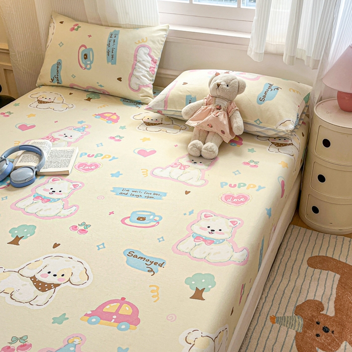 91家纺网 家纺一手货源 找家纺 Sweet dreams甜梦 2025新款全棉纯棉小清新印花床笠单品单床笠床笠单件 萌趣乐园