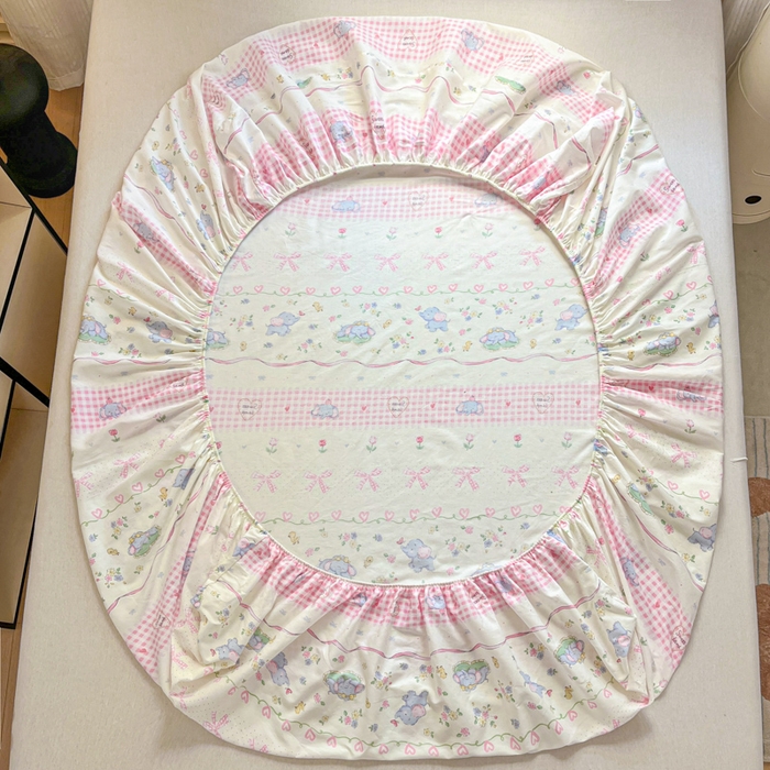 91家纺网 家纺一手货源 找家纺 Sweet dreams甜梦 2025新款全棉纯棉小清新印花床笠单品单床笠床笠单件 花花小象