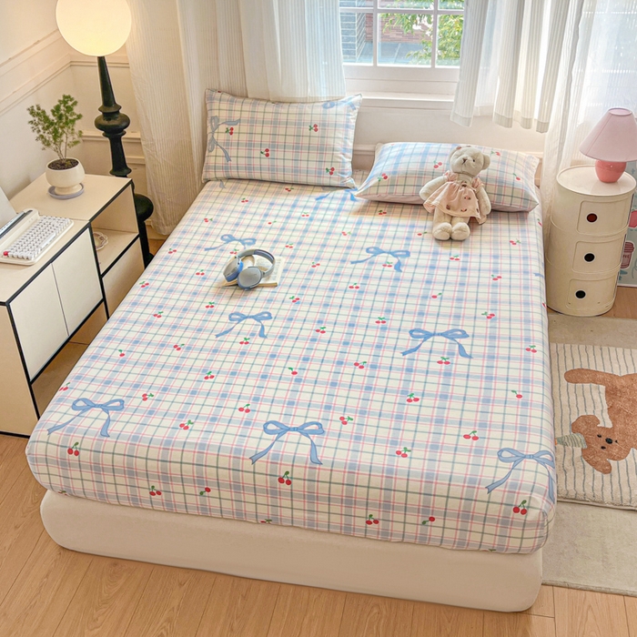 91家纺网 家纺一手货源 找家纺 Sweet dreams甜梦 2025新款全棉纯棉小清新印花床笠单品单床笠床笠单件 蝴蝶结樱桃