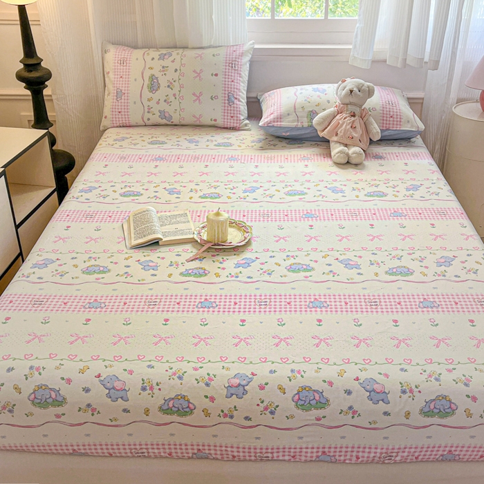 91家纺网 家纺一手货源 找家纺 Sweet dreams甜梦 2025新款全棉纯棉小清新印花床笠单品单床笠床笠单件 花花小象