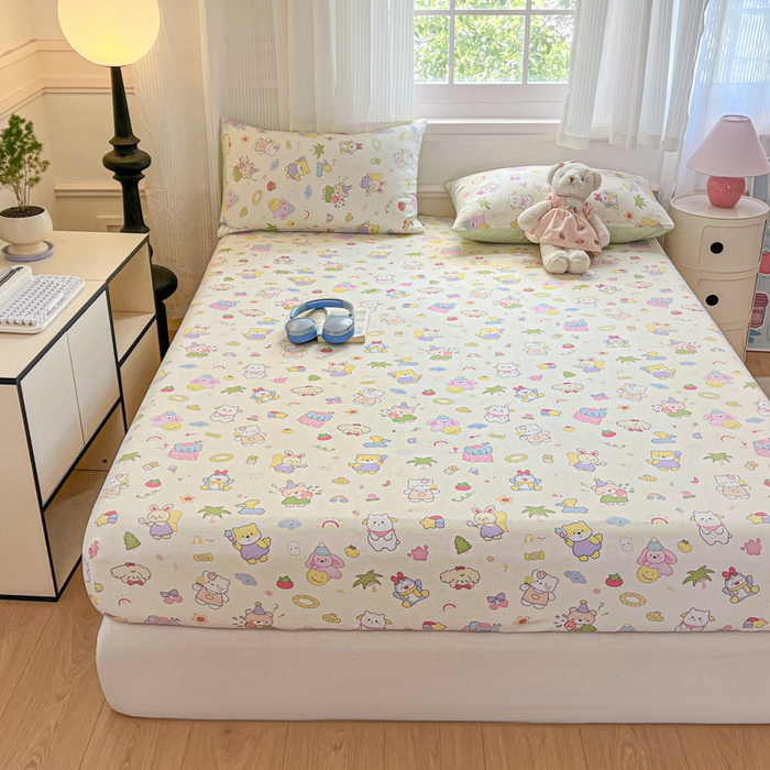 91家纺网 家纺一手货源 找家纺 Sweet dreams甜梦 2025新款全棉纯棉小清新印花床笠单品单床笠床笠单件 可爱趴趴