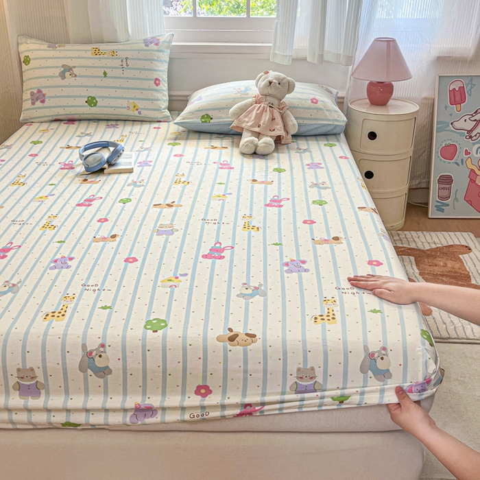 91家纺网 家纺一手货源 找家纺 Sweet dreams甜梦 2025新款全棉纯棉小清新印花床笠单品单床笠床笠单件 奇趣动物园