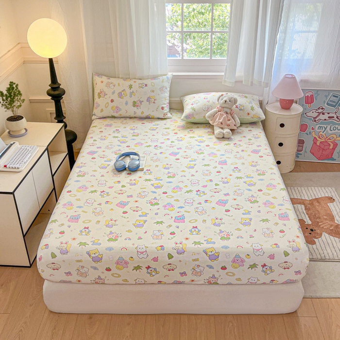 91家纺网 家纺一手货源 找家纺 Sweet dreams甜梦 2025新款全棉纯棉小清新印花床笠单品单床笠床笠单件 可爱趴趴