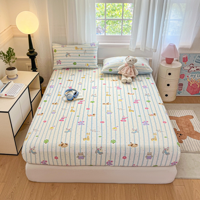 91家纺网 家纺一手货源 找家纺 Sweet dreams甜梦 2025新款全棉纯棉小清新印花床笠单品单床笠床笠单件 奇趣动物园