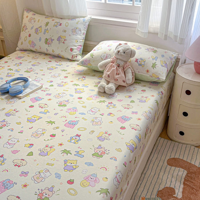 91家纺网 家纺一手货源 找家纺 Sweet dreams甜梦 2025新款全棉纯棉小清新印花床笠单品单床笠床笠单件 可爱趴趴