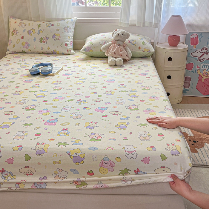 91家纺网 家纺一手货源 找家纺 Sweet dreams甜梦 2025新款全棉纯棉小清新印花床笠单品单床笠床笠单件 可爱趴趴