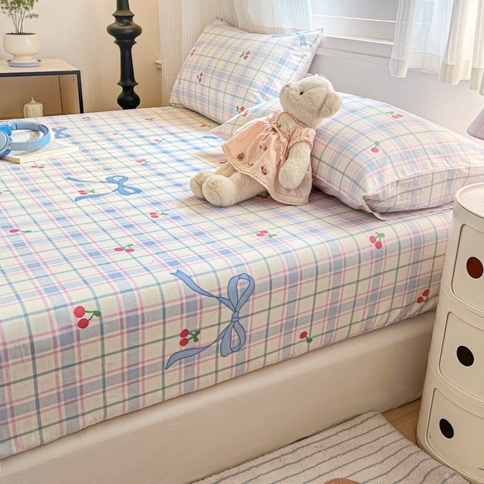 91家纺网 家纺一手货源 找家纺 Sweet dreams甜梦 2025新款全棉纯棉小清新印花床笠单品单床笠床笠单件 蝴蝶结樱桃