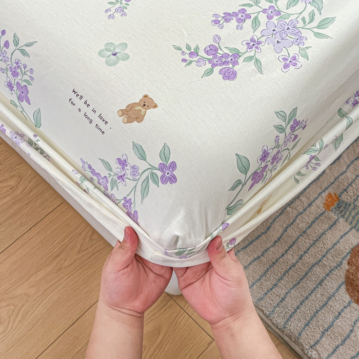 91家纺网 家纺一手货源 找家纺 Sweet dreams甜梦 2025新款全棉纯棉小清新印花床笠单品单床笠床笠单件 小熊花语