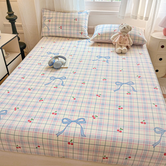 91家纺网 家纺一手货源 找家纺 Sweet dreams甜梦 2025新款全棉纯棉小清新印花床笠单品单床笠床笠单件 蝴蝶结樱桃