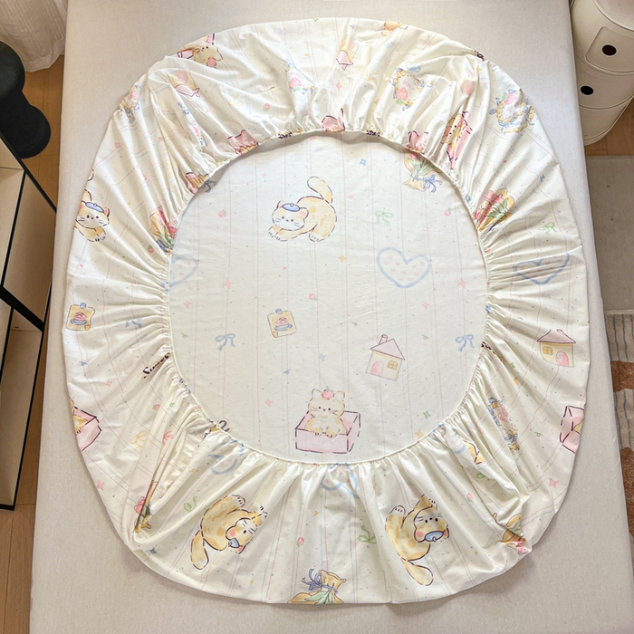 91家纺网 家纺一手货源 找家纺 Sweet dreams甜梦 2025新款全棉纯棉小清新印花床笠单品单床笠床笠单件 花花小猫